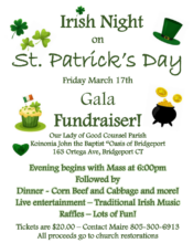 Irish Night Fundraising Gala for Koinonia John the Baptist @ Our Lady of Good Counsel Parish
